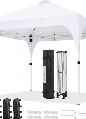 Yaheetech 10x10 Pop Up Canopy Tent, Easy Set-Up Commercial Gazebo, White | Portable instant canopy with wheeled carry bag and 4 sandbags for patio, party, and outdoor activities, UV protection