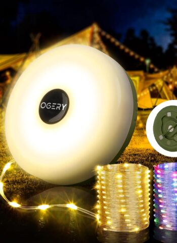 OGERY Camping String Lights 4 in 1, 32.8FT Quick Storage 8 Modes Protable | Rechargeable Fairy Tent Lights String , Hanging Waterproof LED Lamp for Outdoor Indoor Patio Awning Decor Camping Essentials