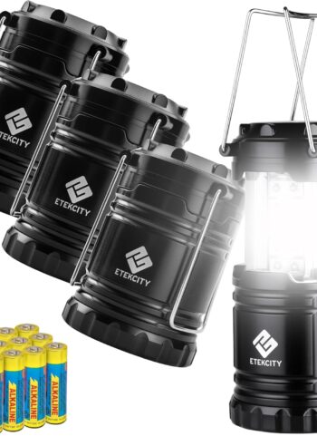 Etekcity LED Camping Lanterns, Battery Included, 4 Pack | Power Outages, Hurricane Preparedness, Camping Essentials, Emergency Kit, Water Resistant, Collapsible Design