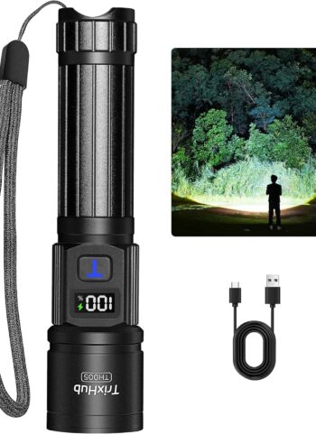 TrixHub Rechargeable Flashlights High Lumens, 5Mode Flash Light with LCD Digital Display, Super Bright Flashlight Adjustable Tactical Flashlight, High Powered LED Handheld Flashlight for Home